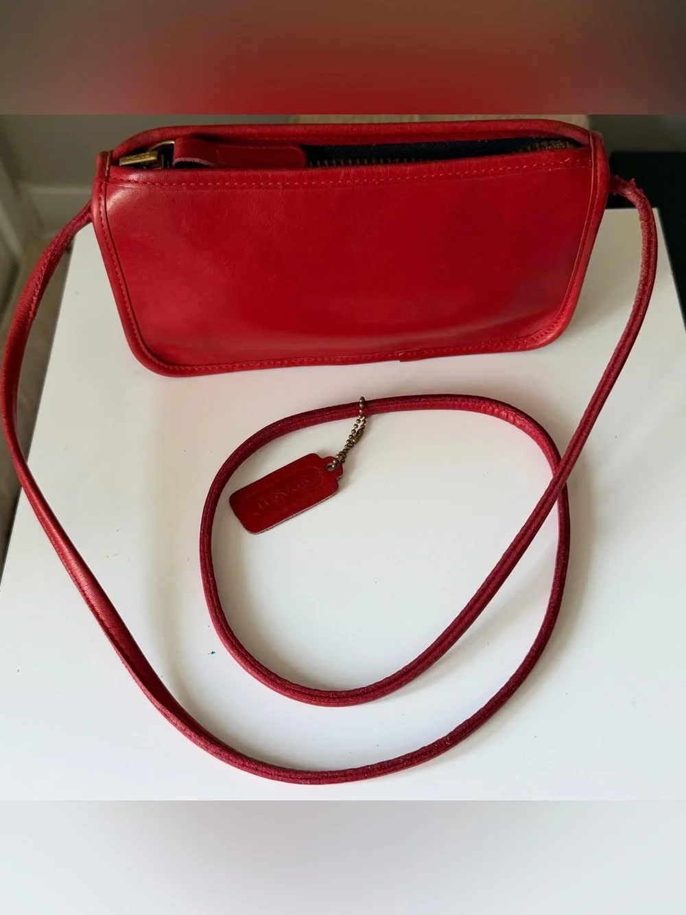 Vintage Coach 9655 Small Zippered Pouch Red NYC USA Crossbody Bag